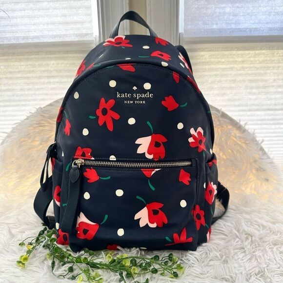 Kate Spade Navy Whimsy Floral Printed Medium Backpack‎ Nylon Waterproof Spring - Picture 1 of 12